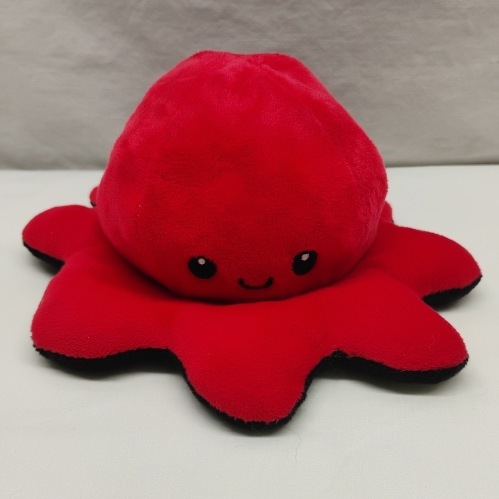 Tee Turtle Emotions Red/Black Happy/Sad Octopus Stuffed Animal Reversible Plush